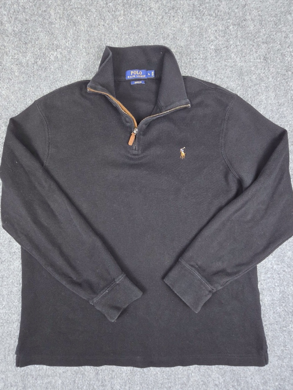 Polo Ralph Lauren Black Estate Rib Quarter Zip Pullover Sweater L 22.5x27